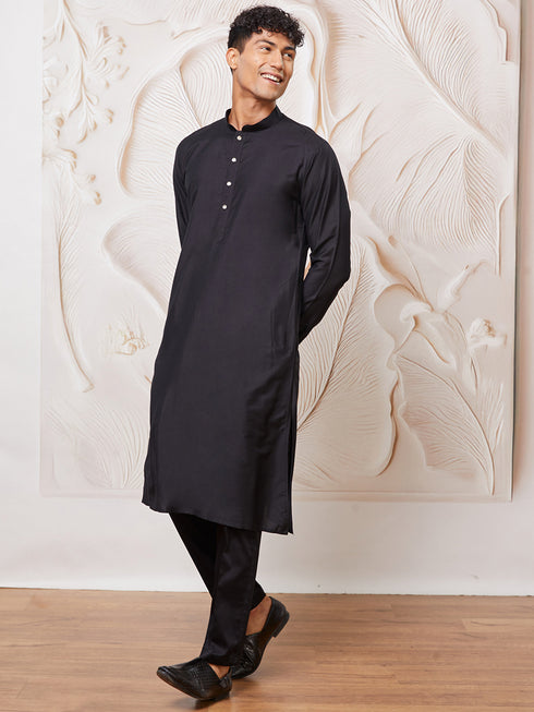 Men's Black Viscose Kurta And Pyjama Set